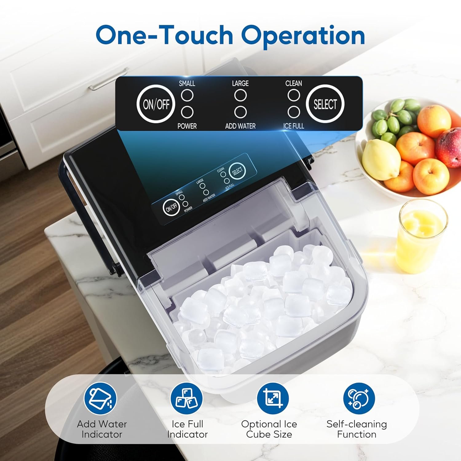 HealSmart Ice Maker for Countertop, 9 Ice Cubes Ready in 6 Mins, 26lbs Ice/24Hrs, with Self-Cleaning Feature, Ice Spoon and Basket, for Home, Kitchen, Camping, Party, Black