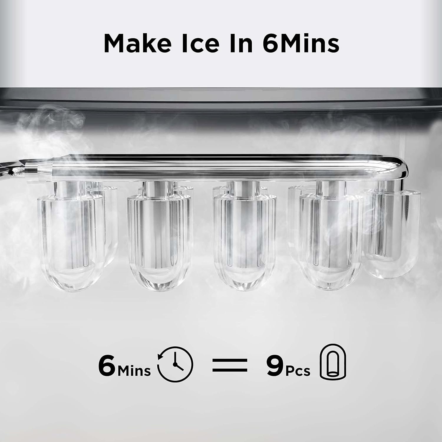 Silonn Ice Maker Countertop, 9 Cubes Ready in 6 Mins, 26lbs in 24Hrs, Self-Cleaning Ice Machine with Ice Scoop and Basket, 2 Sizes of Bullet Ice for Home Kitchen Office Bar Party